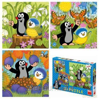 Puzzle 3x55 Krecik i ptak DINO [PUZZLE]