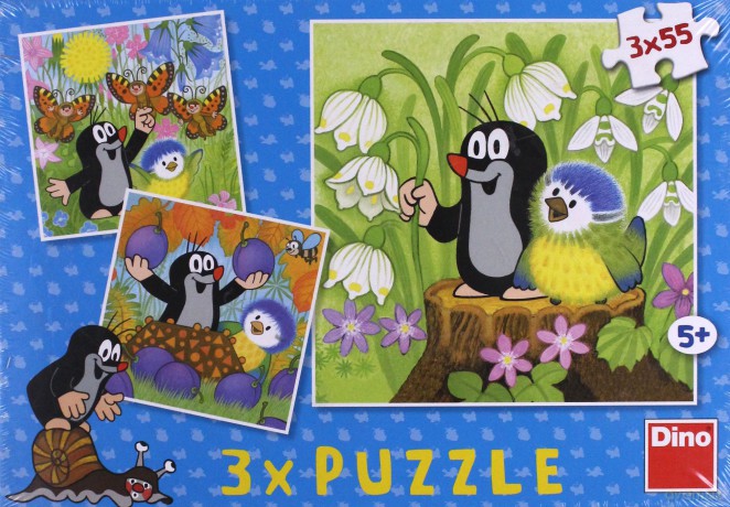 Puzzle 3x55 Krecik i ptak DINO [PUZZLE]