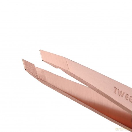 A set of tweezers in a Rose Gold case