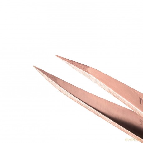 A set of tweezers in a Rose Gold case