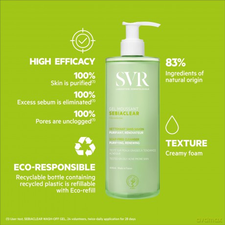 Cleansing gel for oily and acne-prone skin Sebiaclear Anti-Blemishes Cleanser - Volume: 400 ml
