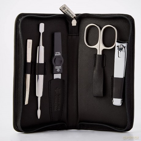 Manicure set made of genuine leather 5 pieces black