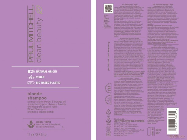 Shampoo neutralizing yellow tones Clean Beauty Blonde Shampoo - Volume: 1000 ml