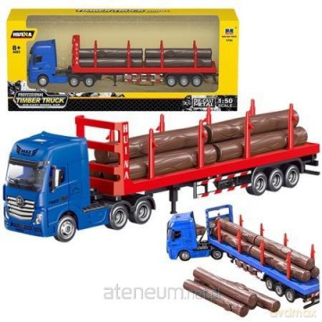 Ciężarówka transport drewna metalowa 1:50 czerwona