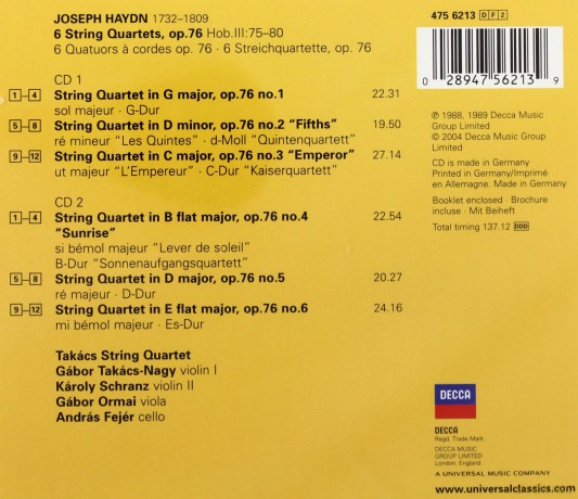 Takacs Quartet: Haydn:6 String Quartets Op.76 [2CD]