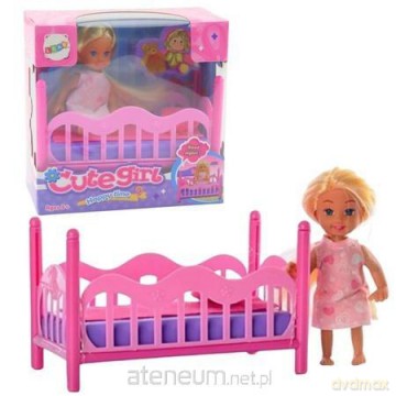 Zestaw mini laleczka w piżamie + łóżeczko różowe