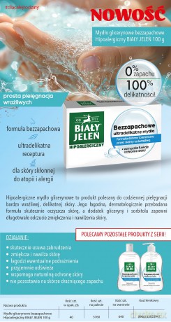 BIAŁY JELEŃ Mydło glicerynowe bezzapachowe hipoalergiczne - kostka 100 g