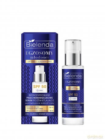 BIELENDA Egzosomy Młodości Skoncentrowane przeciwzmarszczkowe serum rozświetlające, wyrównujące koloryt cery SPF 50 na dzień 30 ml