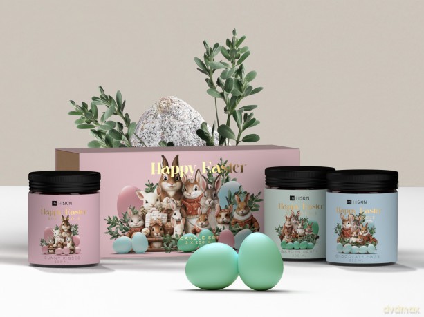 HISKIN HOME Zestaw świec sojowych 200 mlx3 HAPPY EASTER - Chocolate Eggs,Garden Party,Bunny Kisses