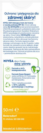 NIVEA SUN Krem SPF 50 matujący wyrów.koloryt 50ml