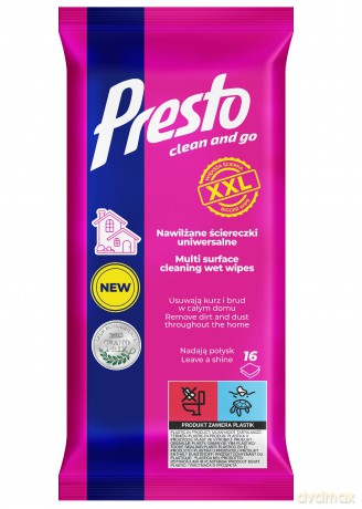 PRESTO Clean and Go Ściereczki nawilżane uniwersalne - XXL 16 szt.