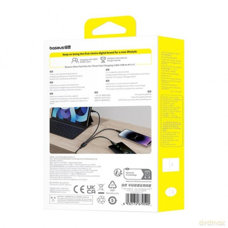 Baseus Kabel ultra-szybkiego ładowania One-for-Three USB-A do M+L+C 3.5A 0.8m Czarny