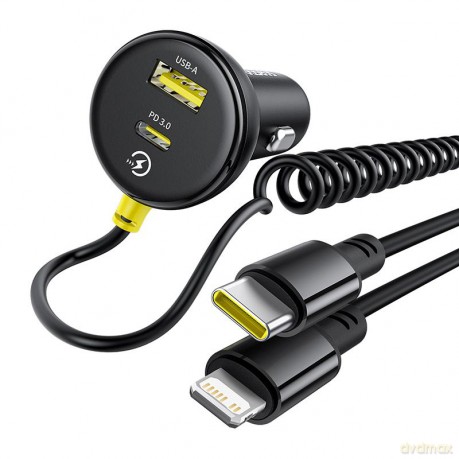 Baseus ładowarka samochodowa USB-C - USB-A 60W czarna z kablem USB-C - Lightning