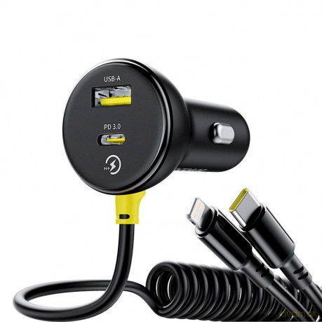 Baseus ładowarka samochodowa USB-C - USB-A 60W czarna z kablem USB-C - Lightning