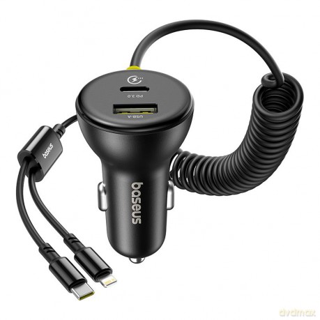 Baseus ładowarka samochodowa USB-C - USB-A 60W czarna z kablem USB-C - Lightning