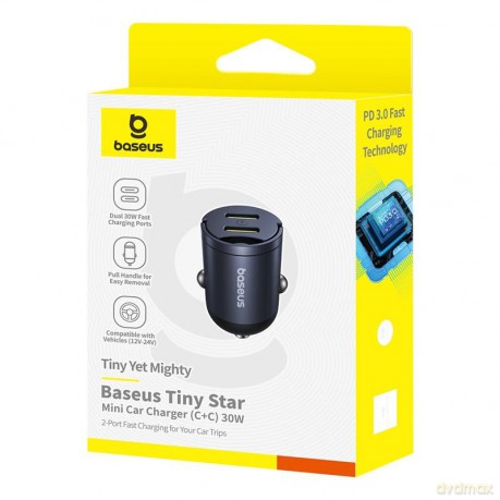 Baseus ładowarka samochodowa USB-C - USB-C 30W czarna Mini Tiny Star 2C