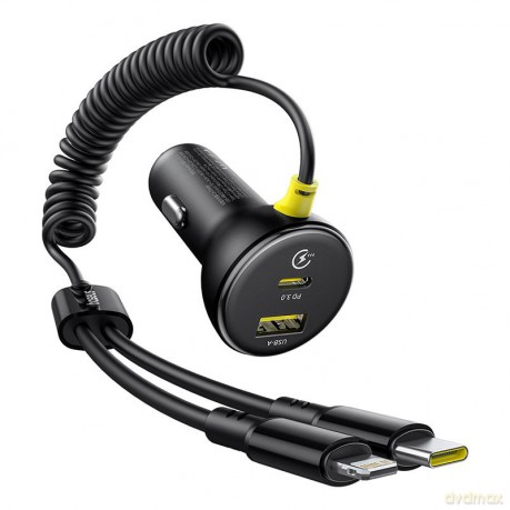 Baseus ładowarka samochodowa USB-C - USB-C 60W czarna z kablem USB-C - Lightning