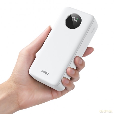 BWOO Power bank 22,5W, 30000 mAh z wyświetlaczem LCD, biały