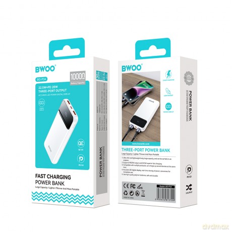 BWOO Ultra cienki power bank 22,5W, 10000 mAh, biały