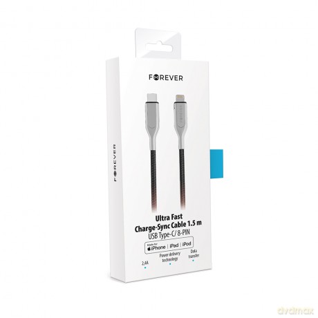 Forever Core kabel MFI PD Ultra Fast USB-C - Lightning 1,5 m 2,4A czarny