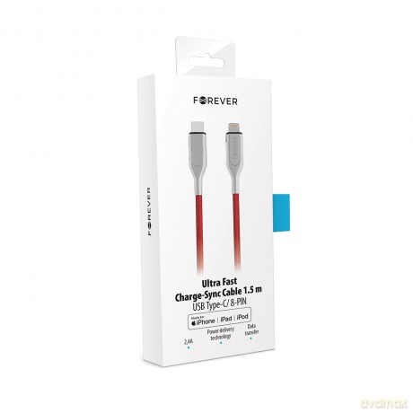 Forever Core kabel MFI PD Ultra Fast USB-C - Lightning 1,5 m 2,4A czerwony