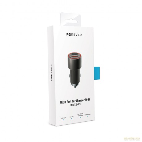 Forever Core ładowarka samochodowa QC 3.0 2x USB 2,4A 30W szara