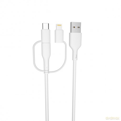 Forever kabel recycling 3w1 1,5m 2,4A USB-A - USB-C +microUSB+ Lightning KR3W1-00 biały