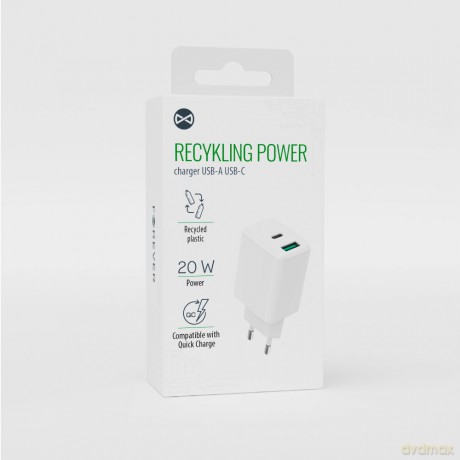 Forever recycling ładowarka sieciowa USB + USB-C 20W LSR20-AC-00 biała