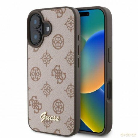 Guess nakładka do iPhone 16 6,1"; GUHMP16SPGPYSW brązowa hardcase Peony Script MagSafe