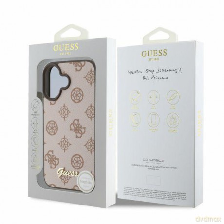 Guess nakładka do iPhone 16 6,1"; GUHMP16SPGPYSW brązowa hardcase Peony Script MagSafe