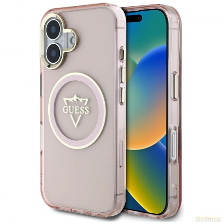Guess nakładka Hardcase MagSafe IML Metal Mountain Logo do iPhone 16 6,1"; Różowa