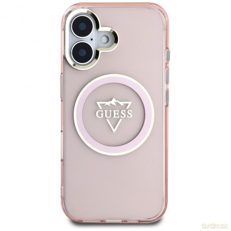 Guess nakładka Hardcase MagSafe IML Metal Mountain Logo do iPhone 16 6,1"; Różowa