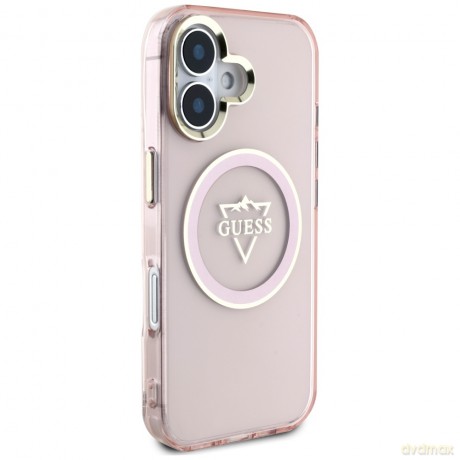 Guess nakładka Hardcase MagSafe IML Metal Mountain Logo do iPhone 16 6,1"; Różowa