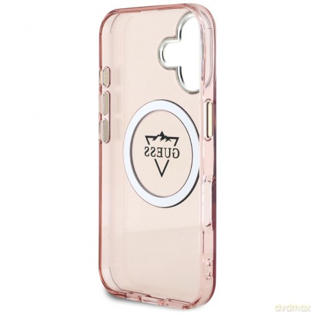 Guess nakładka Hardcase MagSafe IML Metal Mountain Logo do iPhone 16 6,1"; Różowa