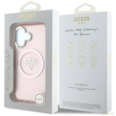 Guess nakładka Hardcase MagSafe IML Metal Mountain Logo do iPhone 16 6,1"; Różowa