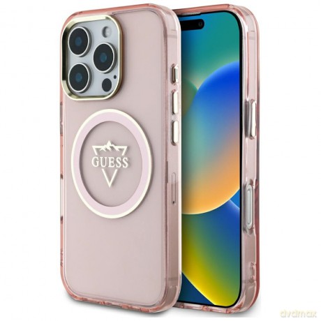 Guess nakładka Hardcase MagSafe IML Metal Mountain Logo do iPhone 16 Pro 6,3"; Różowa