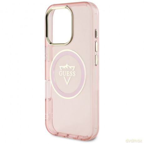 Guess nakładka Hardcase MagSafe IML Metal Mountain Logo do iPhone 16 Pro 6,3"; Różowa