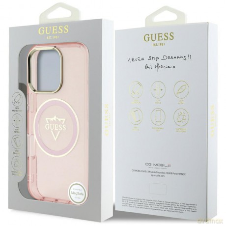 Guess nakładka Hardcase MagSafe IML Metal Mountain Logo do iPhone 16 Pro 6,3"; Różowa