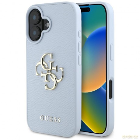 Guess nakładka Hardcase PU Grained Big 4G and Classic Logo do iPhone 16 6,1"; Niebieska