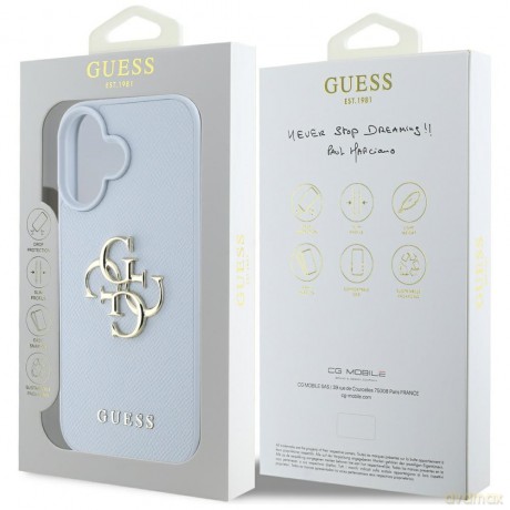 Guess nakładka Hardcase PU Grained Big 4G and Classic Logo do iPhone 16 6,1"; Niebieska