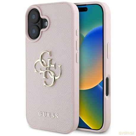 Guess nakładka Hardcase PU Grained Big 4G and Classic Logo do iPhone 16 6,1"; Różowa