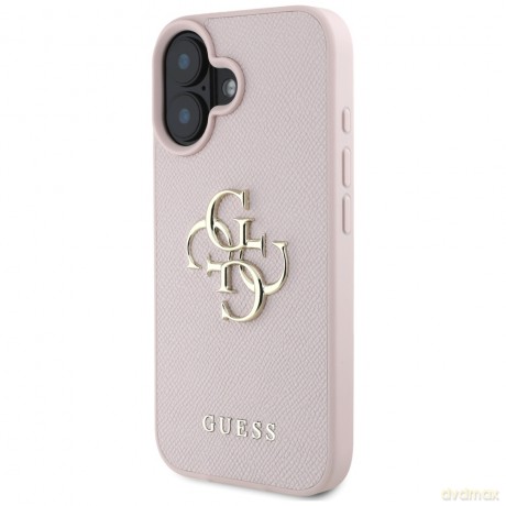 Guess nakładka Hardcase PU Grained Big 4G and Classic Logo do iPhone 16 6,1"; Różowa