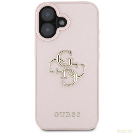 Guess nakładka Hardcase PU Grained Big 4G and Classic Logo do iPhone 16 6,1"; Różowa