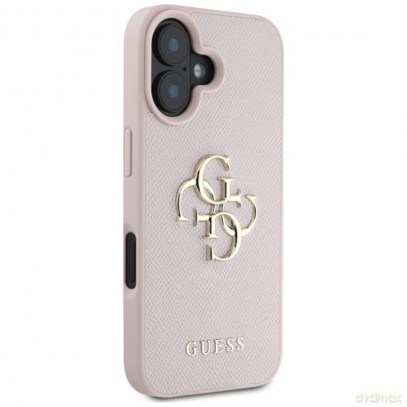 Guess nakładka Hardcase PU Grained Big 4G and Classic Logo do iPhone 16 6,1"; Różowa