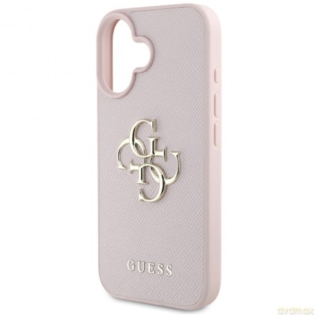 Guess nakładka Hardcase PU Grained Big 4G and Classic Logo do iPhone 16 6,1"; Różowa