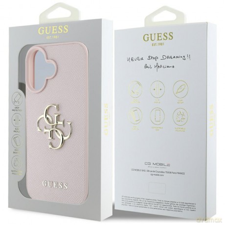 Guess nakładka Hardcase PU Grained Big 4G and Classic Logo do iPhone 16 6,1"; Różowa