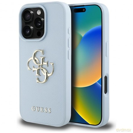 Guess nakładka Hardcase PU Grained Big 4G and Classic Logo do iPhone 16 Pro 6,3"; Niebieska