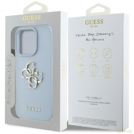 Guess nakładka Hardcase PU Grained Big 4G and Classic Logo do iPhone 16 Pro 6,3"; Niebieska