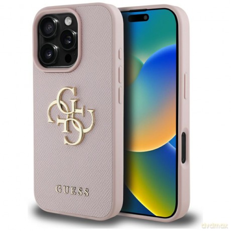 Guess nakładka Hardcase PU Grained Big 4G and Classic Logo do iPhone 16 Pro 6,3"; Różowa