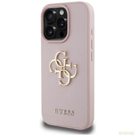 Guess nakładka Hardcase PU Grained Big 4G and Classic Logo do iPhone 16 Pro 6,3"; Różowa